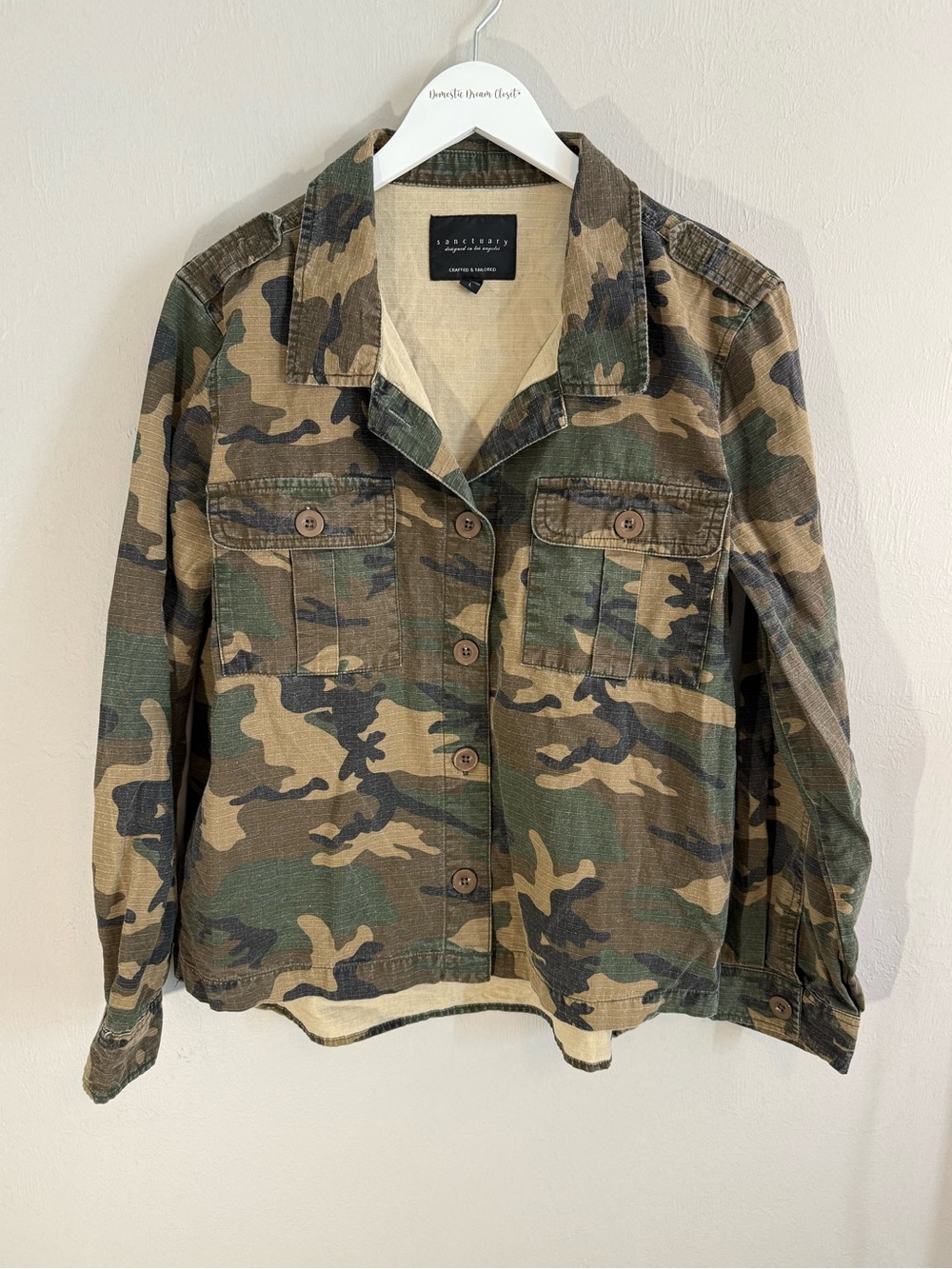 SANCTUARY Women’s Green Camouflage Classic Ripstop Fabric Pockets Size Large